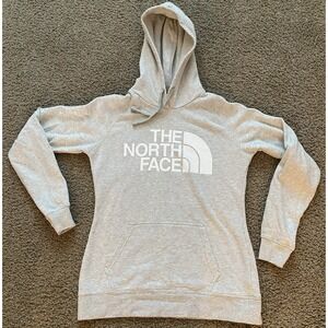 The North Face Women's Hoodie Sweatshirt Gray With White Large Logo Size Small